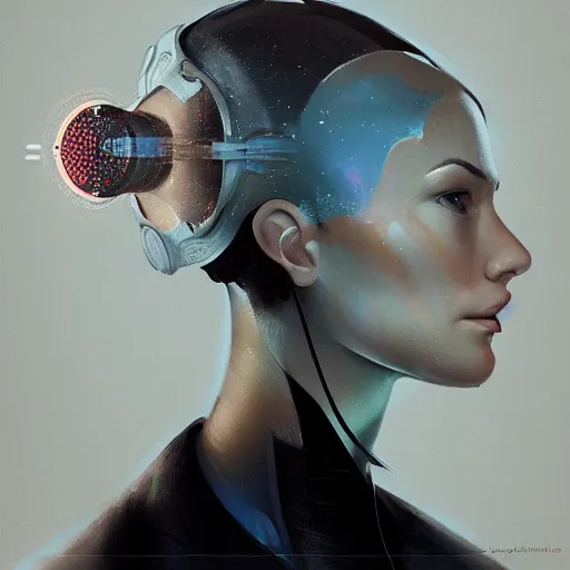 Image similar to concept art of scifi scientist by jama jurabaev, brush stroke, trending on artstation, upper half portrait, symmetry, headpiecehigh quality, extremely detailed