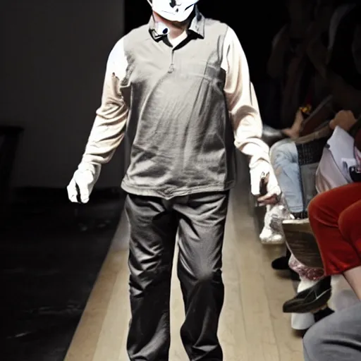 Image similar to Michael Myers walks the runway at a fashion show