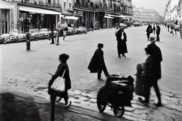 Image similar to vintage black and white street photography of paris by henri cartier - bresson