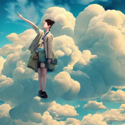 Image similar to puffy clouds, james jean style, drew struzan movie poster, vfx art, unreal engine render, claymation style, colourful, volumetric light, digital painting, digital illustration, dramatic light,