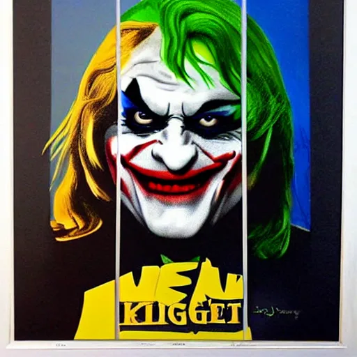 Image similar to angela merkel as joker in dark knight, airbrush art, drew struzan illustration art, key art, movie poster