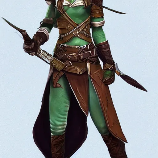 Prompt: character outfit concept of fantasy female elf ranger, trending on artstation, highly detailed