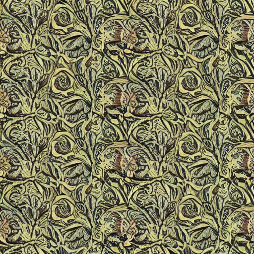 Prompt: eldritch sharp texture photorealistic detailed pattern tiling wallpaper William Morris