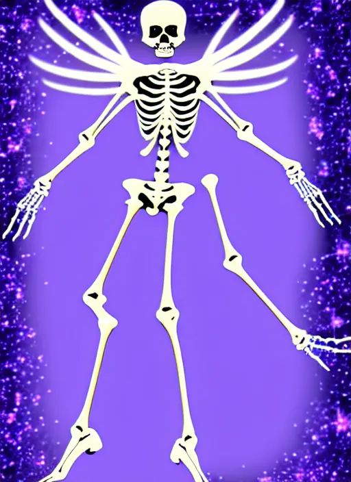 Image similar to a skeletal skinny angel spirit being, covered with pastel glitter glue slime, fashion model pose, full body maximalist cosmic eldritch character design, early computer graphics