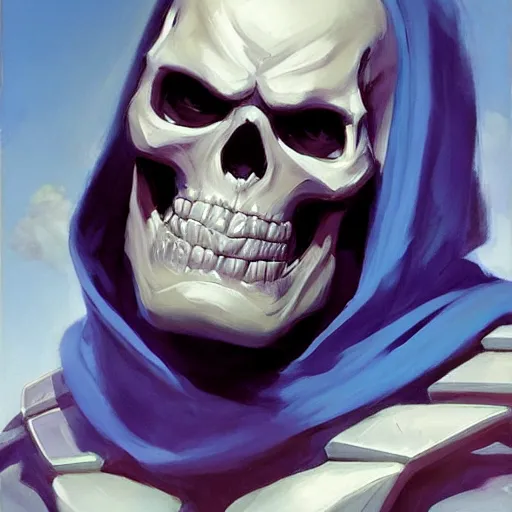 Image similar to greg manchess portrait painting of powerful skeletor the master of the universe as overwatch character, medium shot, asymmetrical, profile picture, organic painting, sunny day, matte painting, bold shapes, hard edges, street art, trending on artstation, by huang guangjian, gil elvgren, ruan jia, greg rutkowski, gaston bussiere