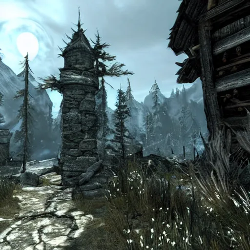 Image similar to skyrim rtx, nvidia demo, detailed