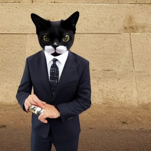 Prompt: cat wearing a suit with a cigar on his mouth