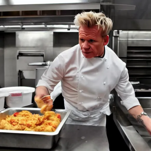 Image similar to gordon ramsay working in a kfc kitchen