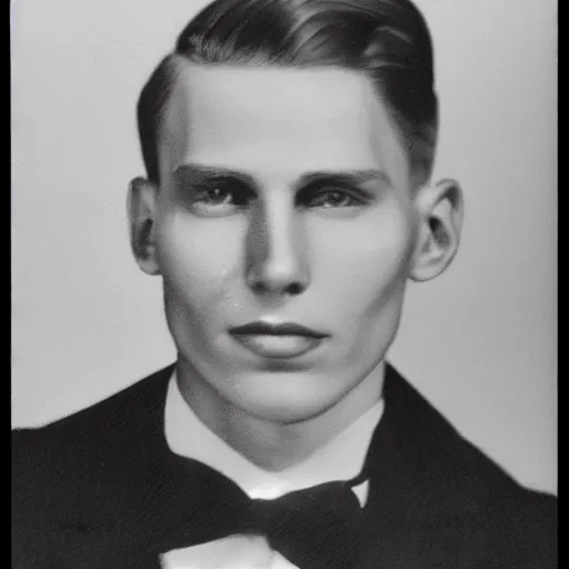 Image similar to A photograph portrait of Jerma985 with short hair in the early 1930s, taken in the early 1930s, grainy, taken on a early 1930s Kodak Camera, realistic, hyperrealistic, very realistic, highly detailed, very detailed, extremely detailed, detailed, digital art, trending on artstation