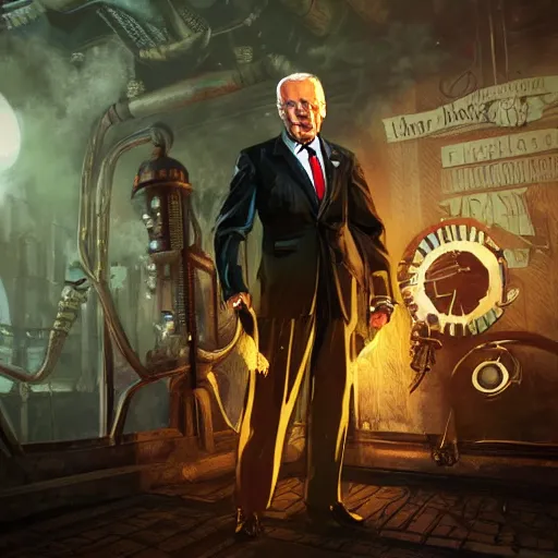 Image similar to joe biden, bioshock artstation, bioshock screenshot lovecraftian fan art, patriot, artgerm