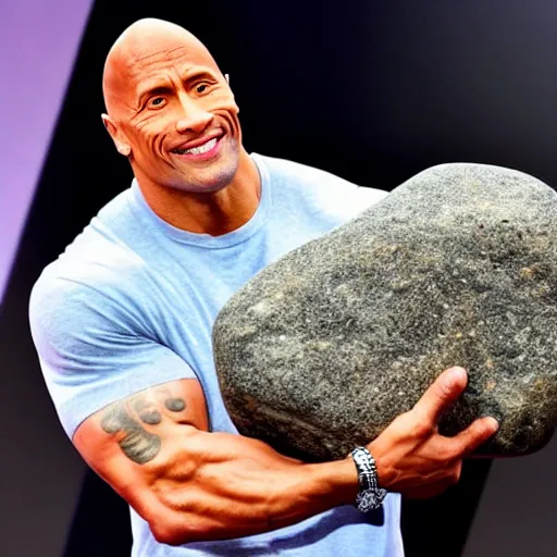 Prompt: dwayne johnson holding a rock