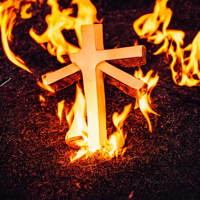 Prompt: burning cross in rainbow colored fire, vintage