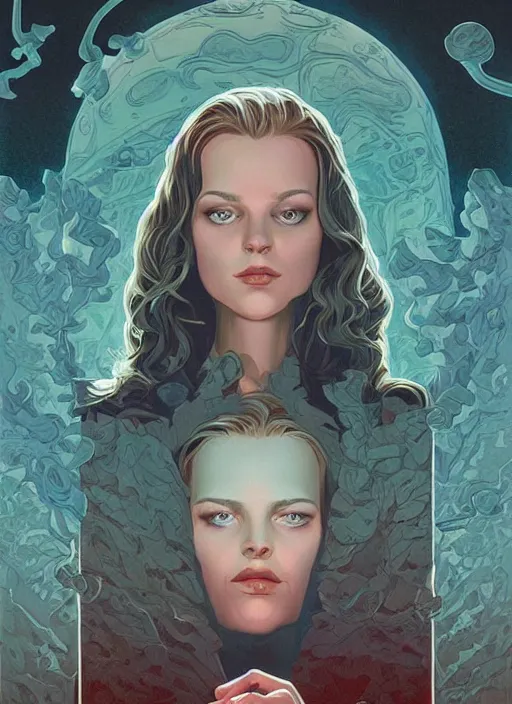 Image similar to poster artwork by Michael Whelan and Tomer Hanuka, Karol Bak of Laura's Secret Diary, from scene from Twin Peaks, clean