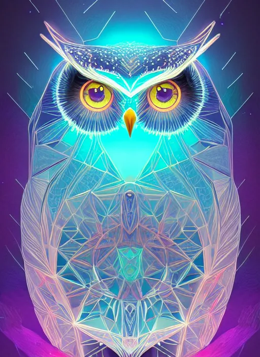 Image similar to symmetry!! product render poster vivid colors divine proportion owl, ice and snow, glowing fog intricate, elegant, highly detailed, digital painting, artstation, concept art, smooth, sharp focus, illustration,