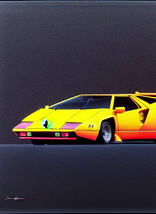 Prompt: lamborghini countach by shusei nagaoka, kaws, david rudnick, airbrush on canvas, pastell colours, cell shaded, 8 k,