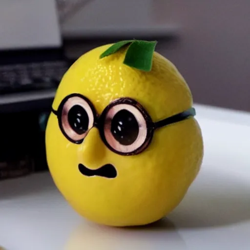 Prompt: a lemon with a face of john lennon on it