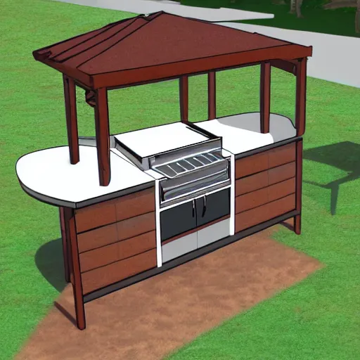 Prompt: new concept for small outdoor open kitchen design with grill and pizza oven, designer pencil sketch, HD resolution