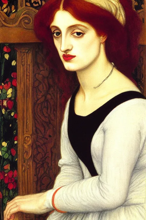 Image similar to lady, painting by rossetti