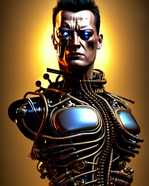 Image similar to steampunk portrait of the t 1 0 0 0 from terminator, au naturel, hyper detailed, digital art, trending in artstation, cinematic lighting, studio quality, smooth render, unreal engine 5 rendered, octane rendered, art style by klimt and nixeu and ian sprigger and wlop and krenz cushart.