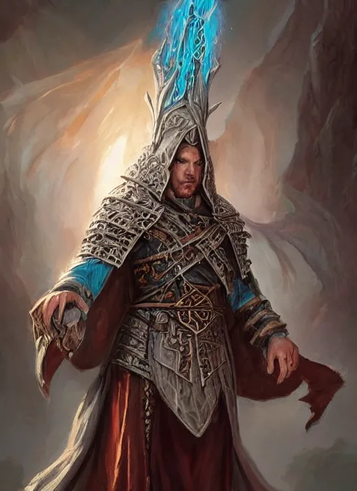 Image similar to white cloak holy priest, ultra detailed fantasy, dndbeyond, bright, colourful, realistic, dnd character portrait, full body, pathfinder, pinterest, art by ralph horsley, dnd, rpg, lotr game design fanart by concept art, behance hd, artstation, deviantart, hdr render in unreal engine 5