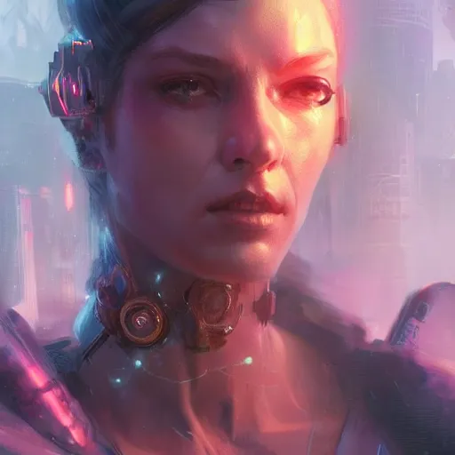 Image similar to a beautiful portrait of a cyberpunk goddess by greg rutkowski and raymond swanland, trending on artstation, ultra realistic digital art