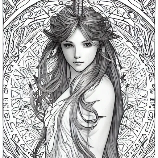 Image similar to clean simple line art of a cute beautiful unicorn. no background. well composed, clean coloring book page. coloring book line art by artgerm and greg rutkowski and alphonse mucha