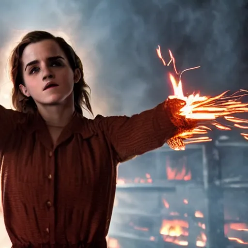 Prompt: Emma Watson Fire Godess, Epic pyrotechnics, 8k UHD, Epic lighting