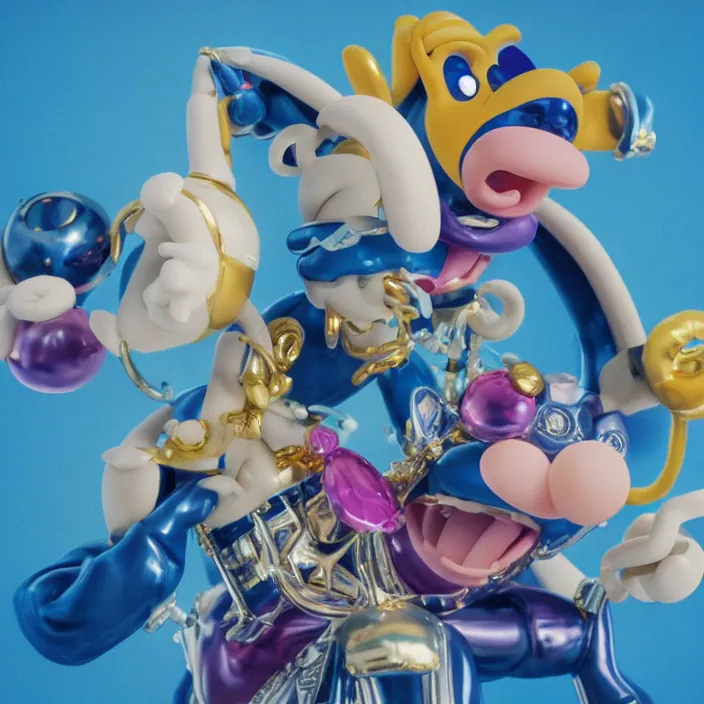 Image similar to jeff koons hip hop bauhaus style street sharks sailor moon wearing diamond grillz and a ton of bussdown iced gold bling in wallace & gromit strata - cut claymation, ultra realistic, concept art, intricate details, serious, highly detailed, photorealistic, octane render, 8 k, unreal engine, art by todd mcfarlane