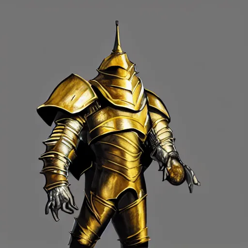 Prompt: a drawing of a knight in full gold armor shrugging, concept art by miyazaki, polycount, antipodeans, concept art, official art, polycount