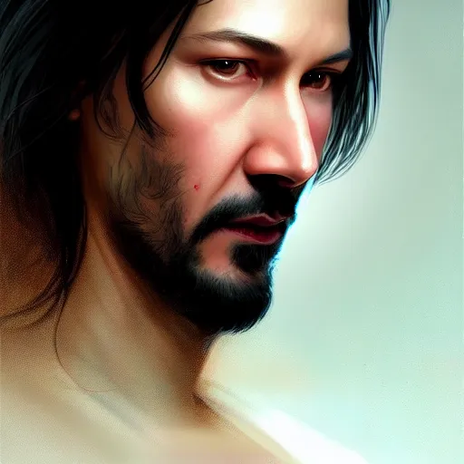 Prompt: Portrait of Keanu, D&D, face, fantasy, intricate, elegant, highly detailed, digital painting, artstation, concept art, smooth, sharp focus, illustration, art by artgerm and greg rutkowski and alphonse mucha