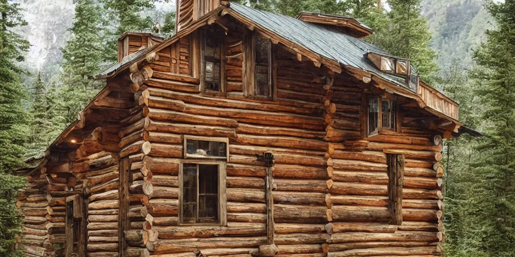 Image similar to stunning rustic cabin exterior in appalachian hills by andreas franke