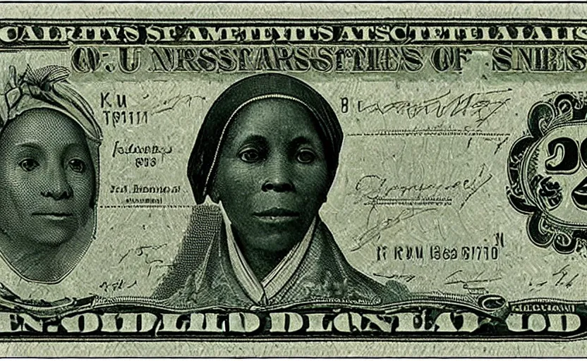 Image similar to rectangular photograph of twenty dollar u. s. currency note featuring harriett tubman