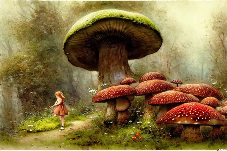 Prompt: adventurer ( ( ( ( ( 1 9 5 0 s retro future forrest of giant mushrooms, moss and flowers, stream with bridge. muted colors. ) ) ) ) ) by jean baptiste monge!!!!!!!!!!!!!!!!!!!!!!!!! chrome red