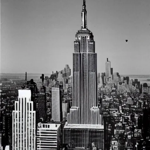 Prompt: gigapikachu attacking the empire state building, 1960s monster movie