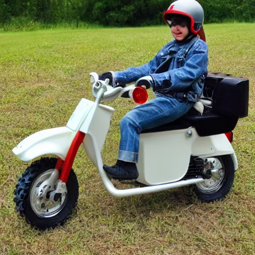 Image similar to Gray Bully dog riding a honda cub 50