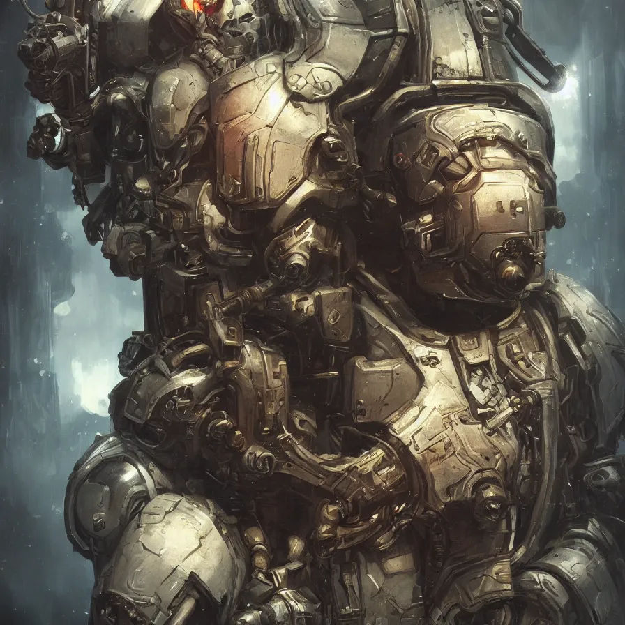 Image similar to scifi character portrait Painting of a futuristic captain, warhammer40k, dystopian mood, intricate, wild, highly detailed, digital painting, artstation, concept art, smooth, sharp focus, illustration, art by artgerm and greg rutkowski and alphonse mucha