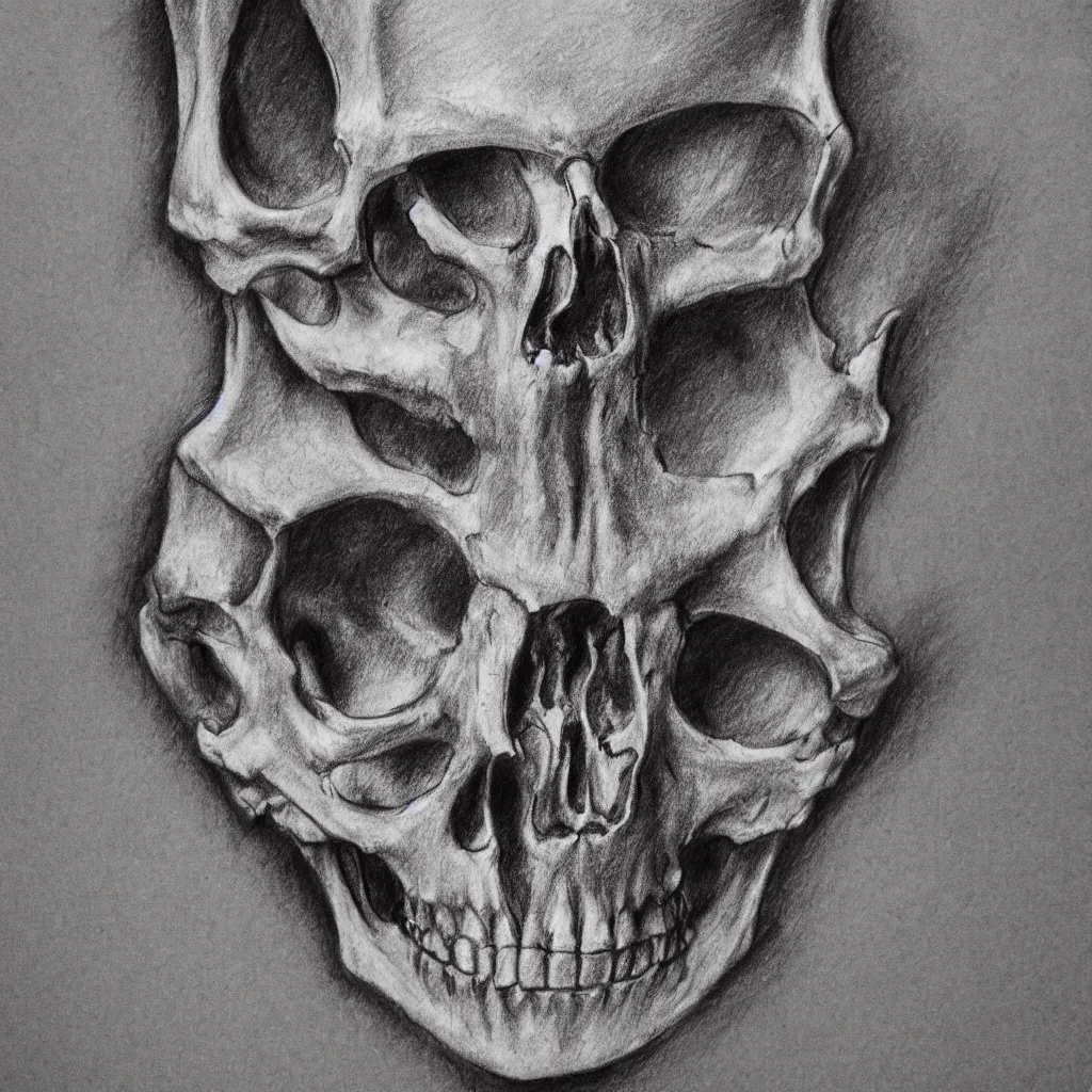 Image similar to Highly detailed charcoal sketch of a skeleton