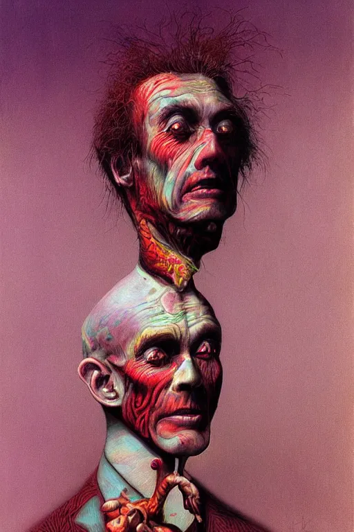 Prompt: a portrait of Jim Rose from the Jim Rose Circus Sideshow, psychadelic digital painting by Zdzislaw Beksinski