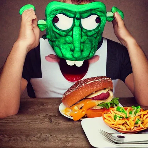 Image similar to big sir monster eating food, photograph