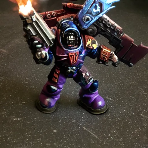 Image similar to real life space marine walking on human bloody dead bodies, shooting with heavy bolt rifle towards demons