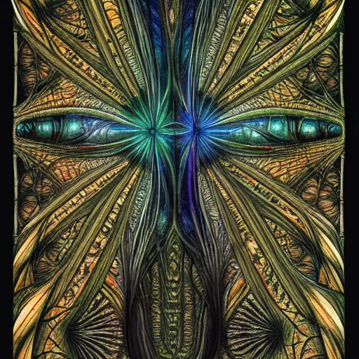 Prompt: ( field of grass, hr giger ) ( ( stained glass, ink painting ) ) ( ( ( hyper detailed masterpiece, psychedelic fractal pattern, jean giraud, digital art painting, dream wave aesthetic, ethereal, artgerm, donato giancola, tom bagshaw ) ) )