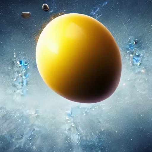 Image similar to the planet earth is the yolk of a galactic egg. the egg is cracked open and earth falls out. 3 d render, dramatic lighting, comedy, science fiction, concept art, epic fantasy, surreal.