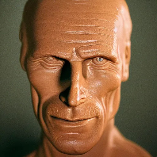 Prompt: A sculpted wax portrait, representing Ed Harris, studio lighting, F 1.4 Kodak Portra