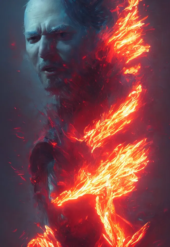 Prompt: a fancy portrait of a very mad mage covered in coloured flames by greg rutkowski, sung choi, mitchell mohrhauser, maciej kuciara, johnson ting, maxim verehin, peter konig, 8 k photorealistic, cinematic lighting, hd, high details,