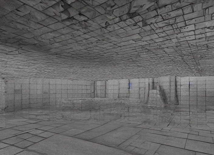 Prompt: The unkown underground temple, Shinji Kimura, brutalism, featured on Artstation, 8K