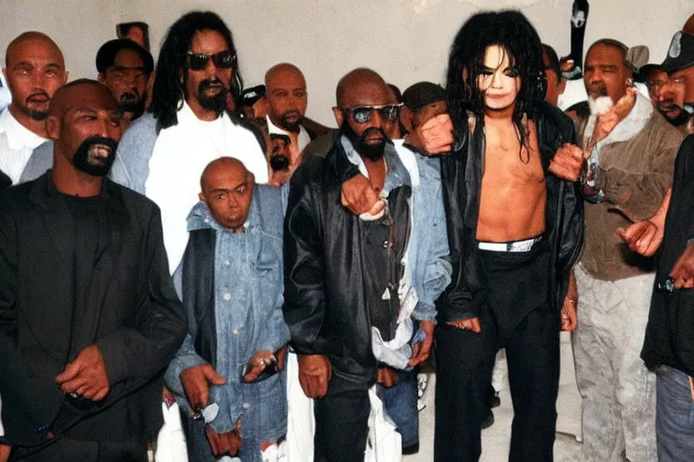 Prompt: Michael Jackson hiding in kosovo with 2pac and 50 cent