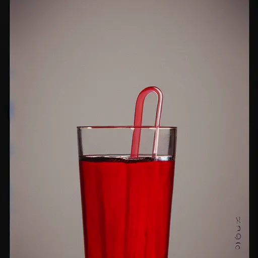 Prompt: product photography of red translucent longdrink with straw, vintage airbrush art, centered, desaturated, features on pixiv, trending on artstation