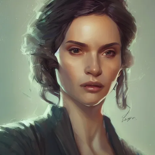 Image similar to Portrait of a woman by Greg Rutkowski, she is about 30 years old, mulato, wavy hair, attractive and beautiful, wifey material, she is wearing a futuristic lawyer outfit, highly detailed portrait, scifi, digital painting, artstation, concept art, smooth, sharp foccus ilustration, Artstation HQ