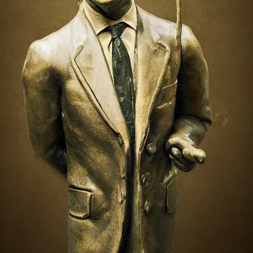 Image similar to a statue of a bust of saul goodman, photography, filmic, cinematic, dramatic, glamor shot, portrait