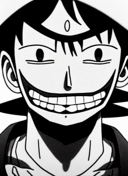 Prompt: detailed of a luffy face, depth of field, black and white,